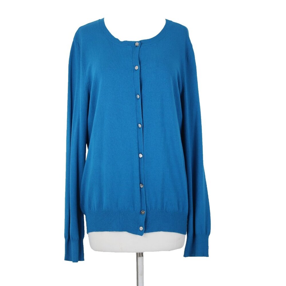 Anne Klein $89 Sz XL Peacock Blue Silver Buttons Viscose Cardigan Sweater